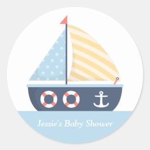 Sticker Rond Elégant Baby shower nautique