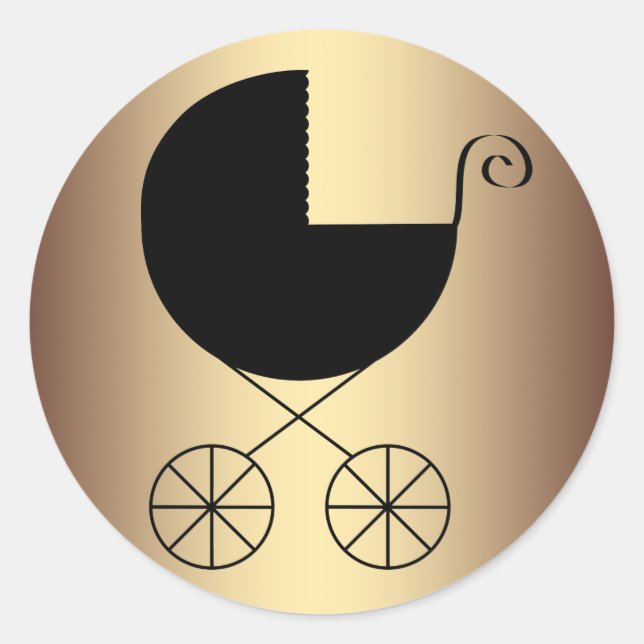 Sticker Rond Élégant Baby shower noir et or (Devant)