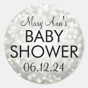 Sticker Rond Élégant Baby shower Parties scintillant argent lum