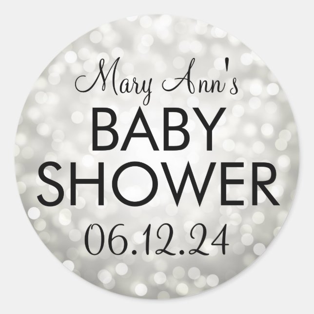 Sticker Rond Élégant Baby shower Parties scintillant argent lum (Devant)