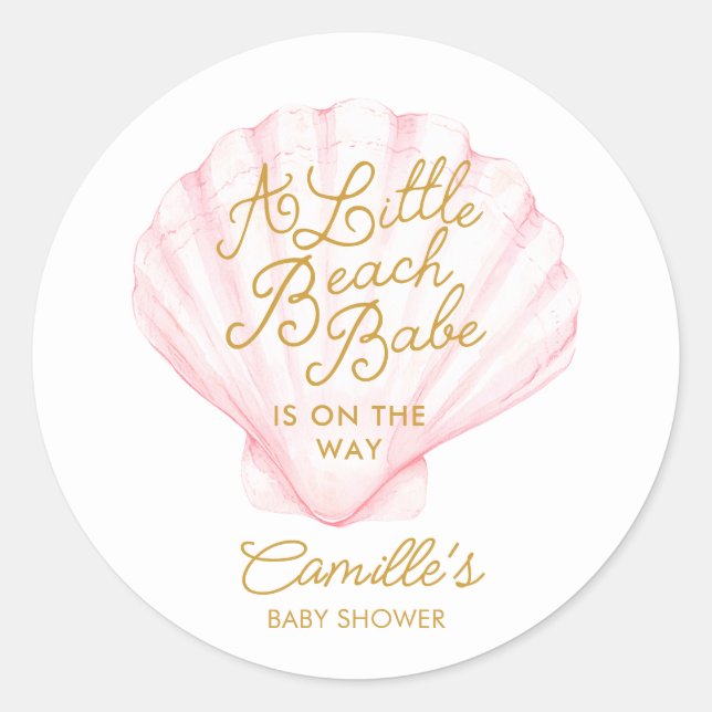 Sticker Rond Elégant Baby shower Pink Little Beach Babe (Devant)