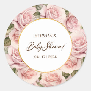 Sticker Rond Élégant Baby shower rose