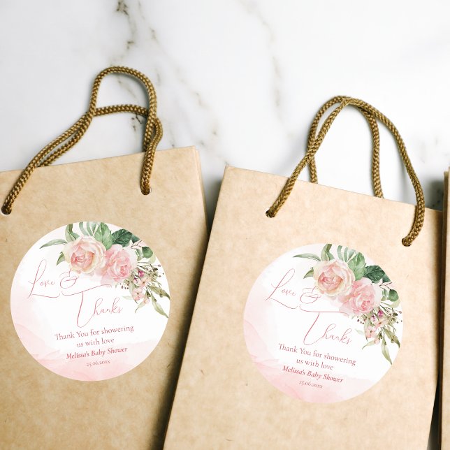 Sticker Rond Elégant baby shower rose vif roses merci (Créateur téléchargé)