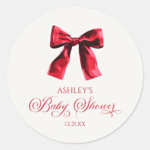Sticker Rond Elégant Baby shower rouge coquette Bow
