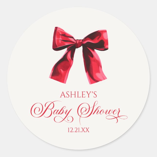 Sticker Rond Elégant Baby shower rouge coquette Bow (Devant)