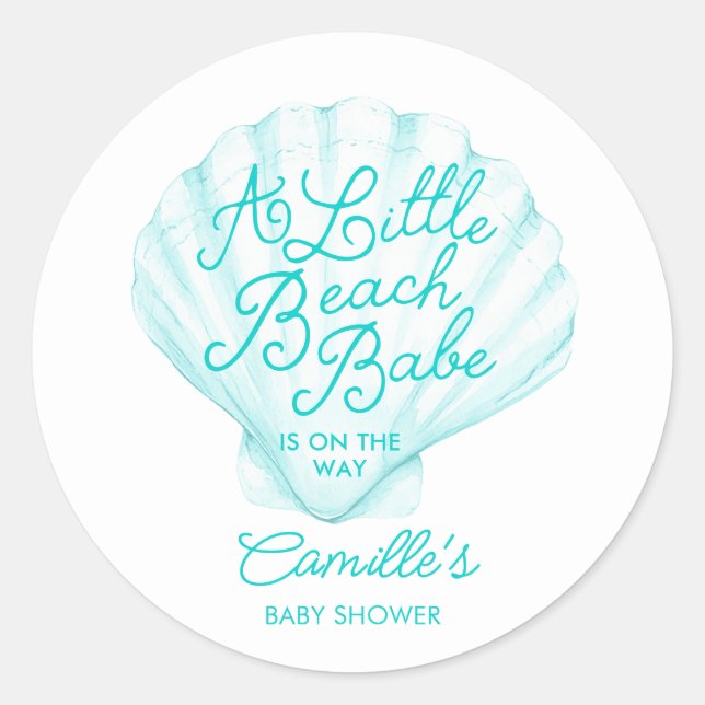 Sticker Rond Elégant Baby shower Turquoise Little Beach Babe (Devant)