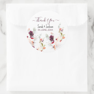 STICKER ROND ÉLÉGANT BABY SHOWER VERT, ORANGE, ROUGE & VIN