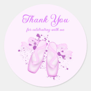 Sticker Rond Elégant Ballet Rose Anniversaire Pointe Chaussures