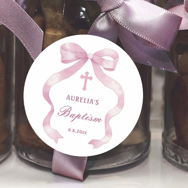 Sticker Rond Élégant Baptême de la cou rose (Créateur téléchargé)