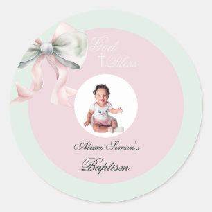 Sticker Rond Élégant Baptême de la mâchoire rose pour la petite