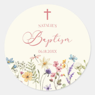 Sticker Rond Élégant Baptême Floral Fleur sauvage