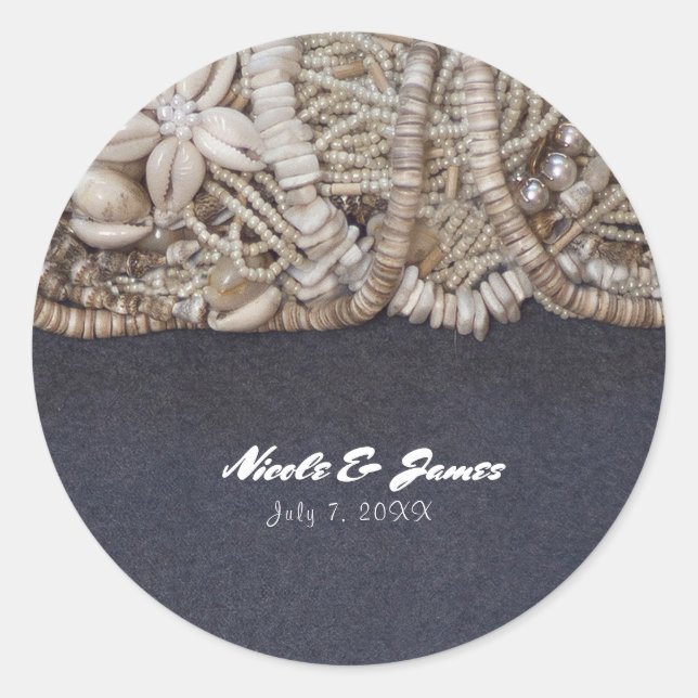 Sticker Rond Elégant Beach Puka Shells Hawaiian Wedding Favoris (Devant)