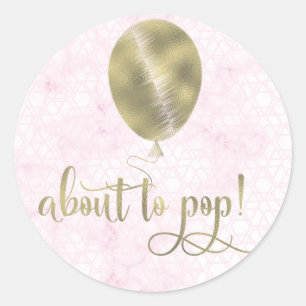 Sticker Rond Élégant Bébé à Naître Cadeau Baby Shower Rose Marb