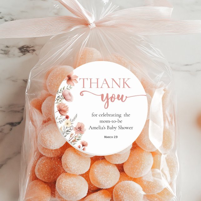 Sticker Rond Élégant Bébé floral Blush en Merci Fleur (Créateur téléchargé)