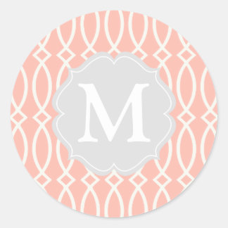 Sticker Rond Elégant bébé rose moderne Trellis Personnalisé