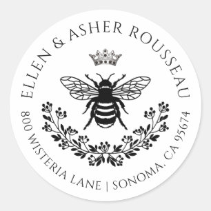 Sticker Rond Élégant Bee Floral Newlyweds Nom Logo