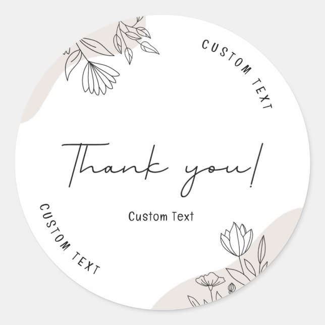 Sticker Rond Élégant Beige Custom Text Tank You (Devant)