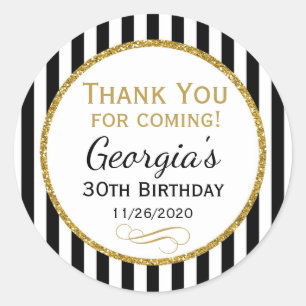 Sticker Rond Elegant Birthday Black Gold