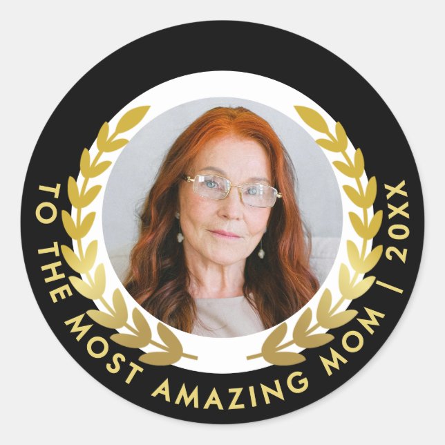 Sticker Rond Élégant Black and Gold Laurel Wreath Hombute Photo (Devant)