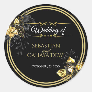 Sticker Rond Elegant black and gold summer wedding
