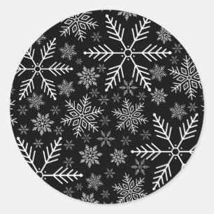 Sticker Rond Elégant Black Aqua White Winter Snowflake