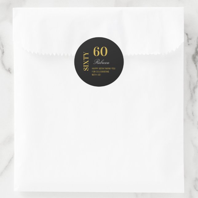 Sticker Rond Elégant Black & Gold 60e Anniversaire Merci (Sac)