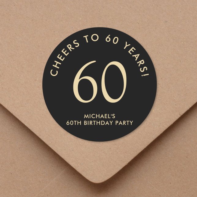 Sticker Rond Elegant Black Gold 60th Birthday Party (Créateur téléchargé)