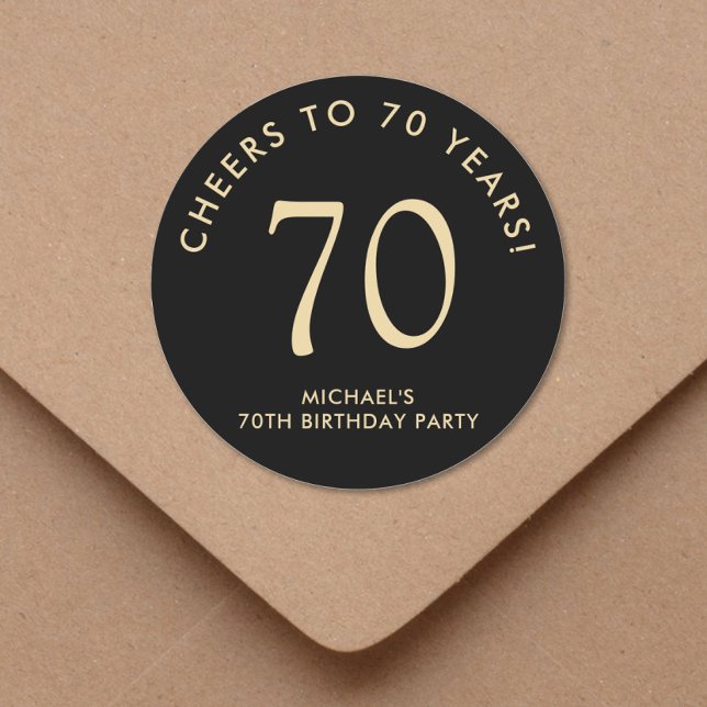 Sticker Rond Elegant Black Gold 70th Birthday Party (Créateur téléchargé)