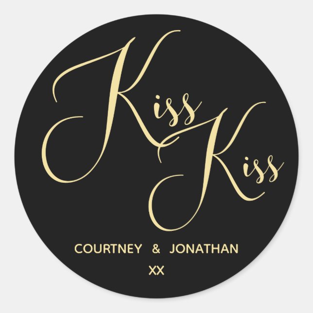 Sticker Rond Elégant Black Gold dire avec nom personnalisable (Devant)