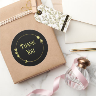 Sticker Rond Elegant Black Gold Heart Circle Thank You