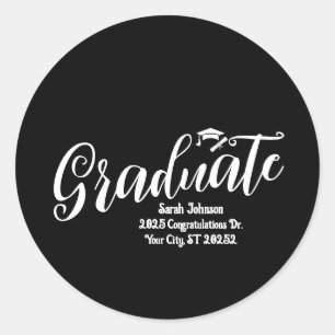 Sticker Rond Élégant Black Graduation Adresse de retour