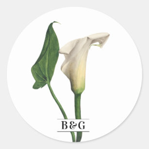 Sticker Rond Elégant blanc Calla Lily Vert Mariage botanique
