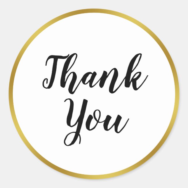 Sticker Rond Elégant blanc et Merci or Faux (Devant)