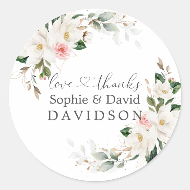 Sticker Rond Élégant blanc Magnolia rose Mariage floral (Devant)