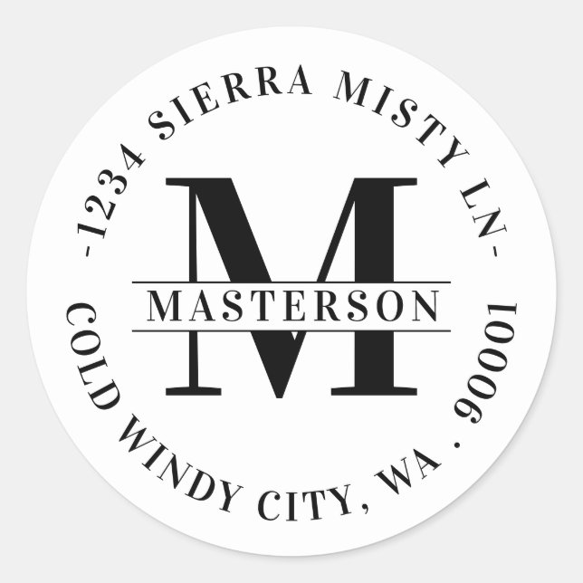Sticker Rond Élégant blanc Monogramme Circulaire Adresse de ret (Devant)