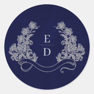 Sticker Rond Élégant blason monogramme mariage naval héritage