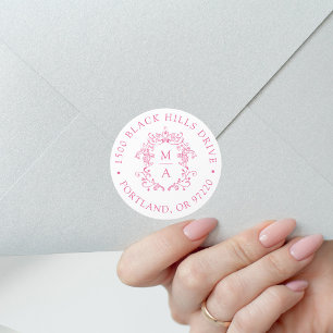 Sticker Rond Élégant blason rose retour adresse de mariage