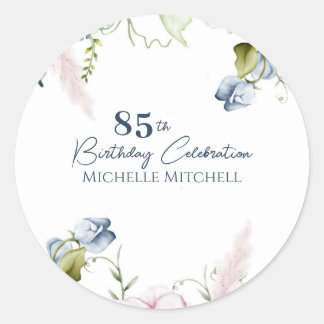Sticker Rond Elégant bleu bleu rose personnalisé 85e anniversai