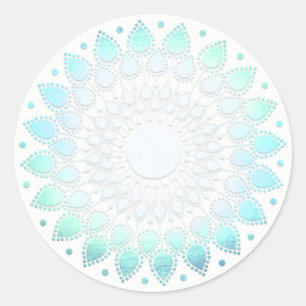 Sticker Rond Elégant bleu floral Lotus Mandala