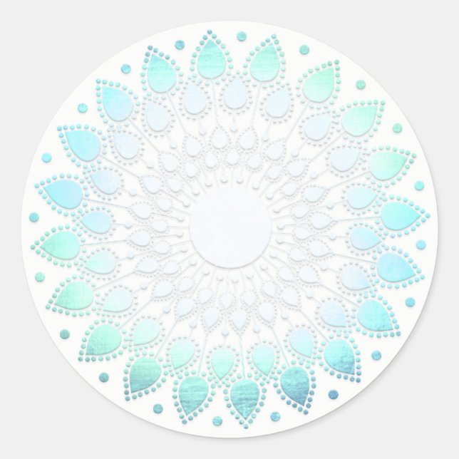 Sticker Rond Elégant bleu floral Lotus Mandala (Devant)