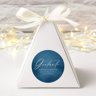 Sticker Rond Elégant bleu foncé aquarelle graduation