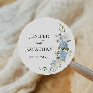 Sticker Rond Elégant bleu Hydrangea Roses blanches Mariage flor