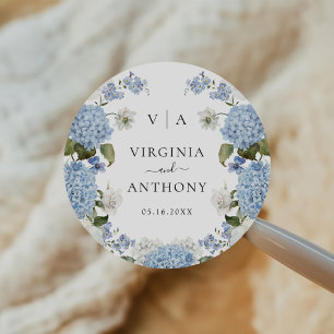 Sticker Rond Elégant bleu Hydrangea Roses blanches Mariage flor