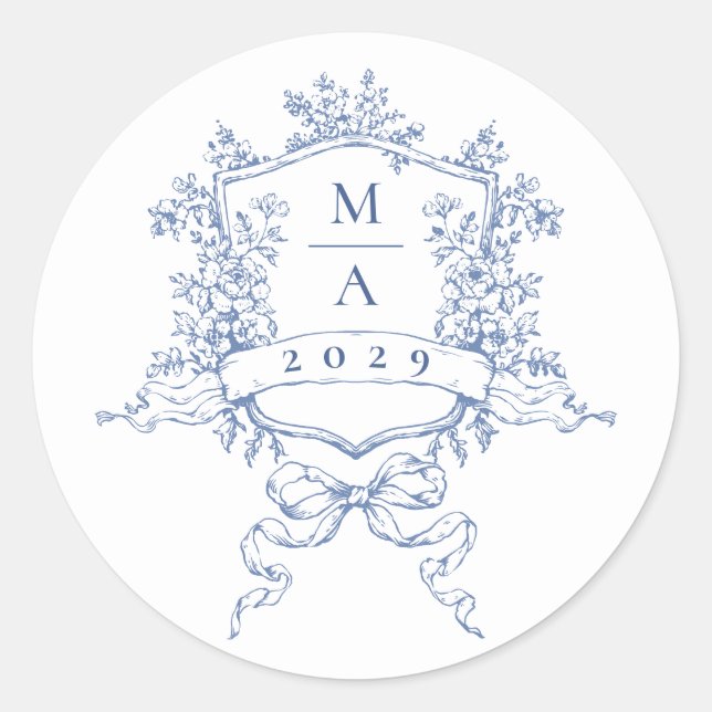 Sticker Rond Elégant bleu Mariage de fleurs de jardin (Devant)