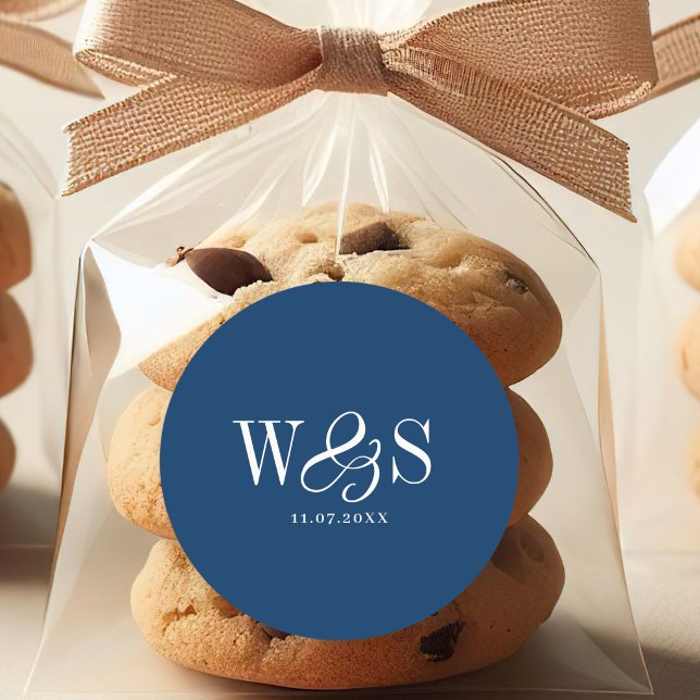 Sticker Rond Elégant bleu marine couple mariage initial (Créateur téléchargé)