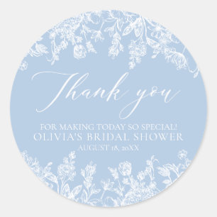 Sticker Rond Élégant bleu poussiéreux blanc floral douche de ma