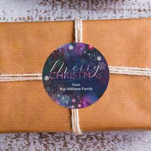 Sticker Rond Élégant bleu profond rose hiver Wonderland Noël