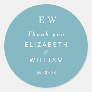 Sticker Rond Élégant bleu rétro simple avec Mariage Monogram