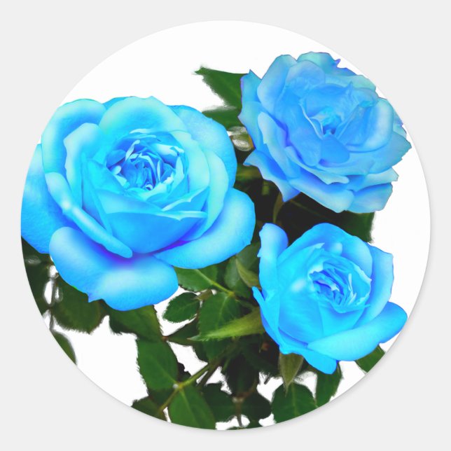 Sticker Rond Elégant bleu turquoise rose bleu floral bleu fleur (Devant)