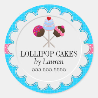 Sticker Rond Élégant Blue Cake Pops Boulangerie Cachets